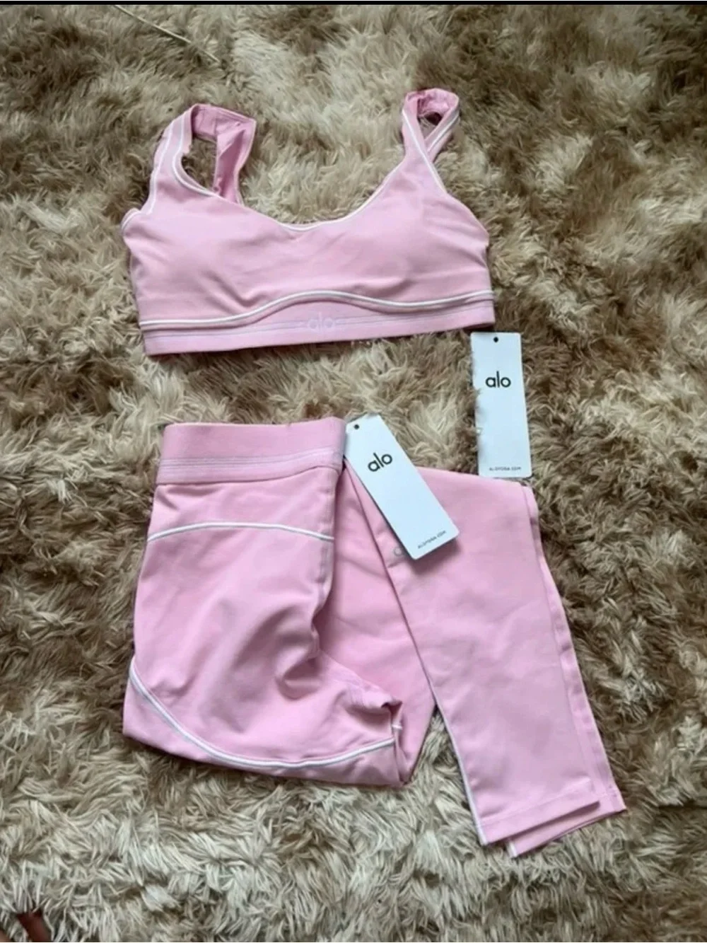 ALO Yoga Kids Pink Leggings and Sports Bra Set